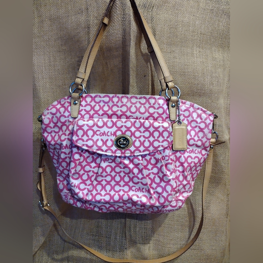 Pink Coach Signature Op Art Leah Tote Bag 13142